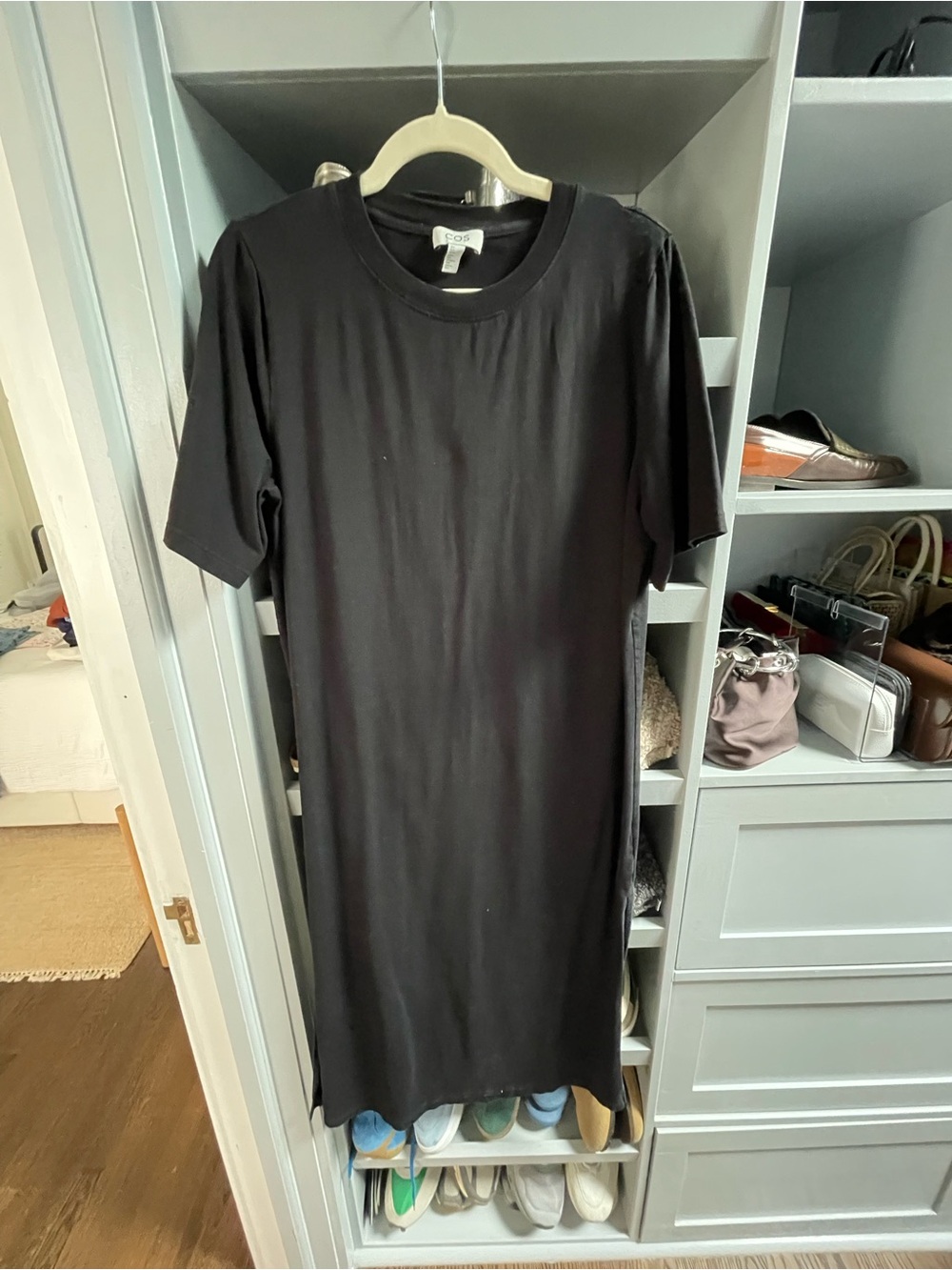 COS Black Short-Sleeve Midi T-Shirt Dress